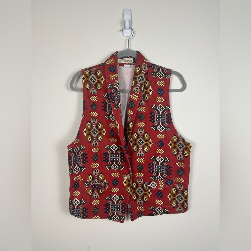 Norm Thompson Made in USA Cotton Vest Skirt Set Size Large/14 South Western - Picture 2 of 15